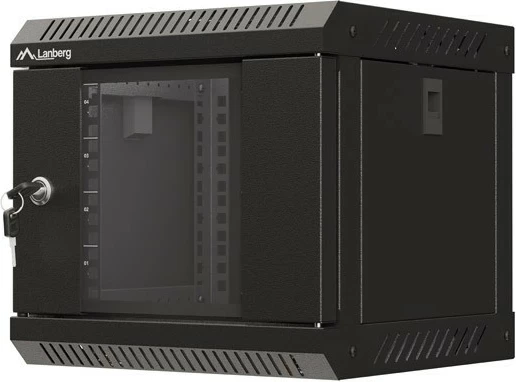 Kasë RACK LANBERG 10" 4U, e zezë, dyer xhami