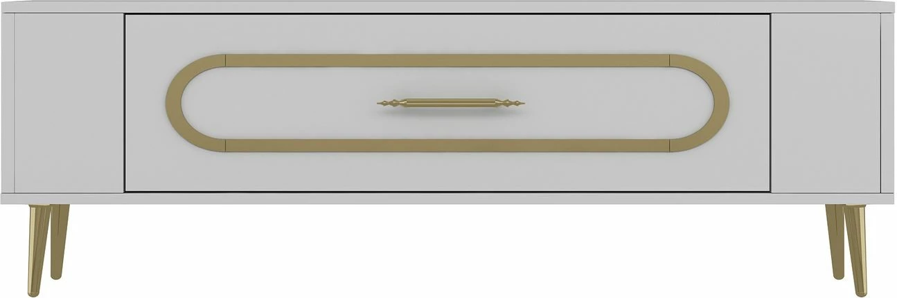 Komodë TV, ngjyrë e bardhë dhe ari, Skye Decor, Retrop3