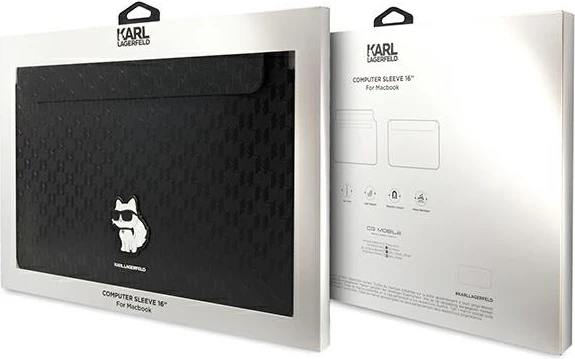 Mbështjellës laptopi Karl Lagerfeld Saffiano Monogram Choupette, 16", i zi