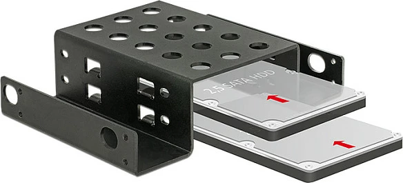Kornizë montimi DeLOCK 18270 për 2x 2.5" SSD/HDD në 5.25" bay, metal, e zezë