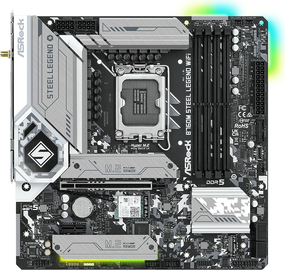 Pllakë amë ASRock B760M Steel Legend WiFi, Intel, LGA 1700, DDR5-SDRAM, 128 GB, micro ATX