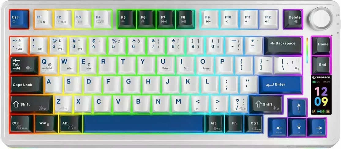 Tastierë mekanike gaming Rampage Quell Pro StarVector 75%, RGB, USB/Bluetooth/2.4GHz, e bardhë