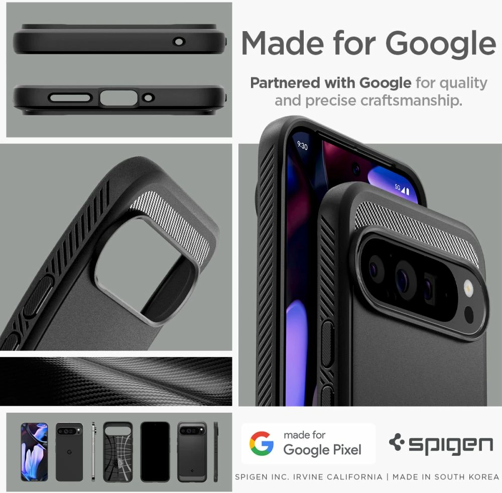 Mbështjellës Spigen Rugged Armor për Google Pixel 9 Pro XL, i zi
