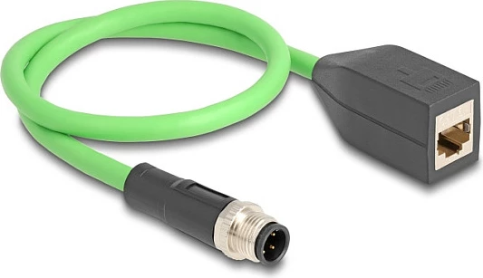 Kabllo industriale Ethernet DeLOCK M12 D-coded 4-pin mashkull në RJ45 femër, 0.5 m, PUR/TPU, e gjelbër