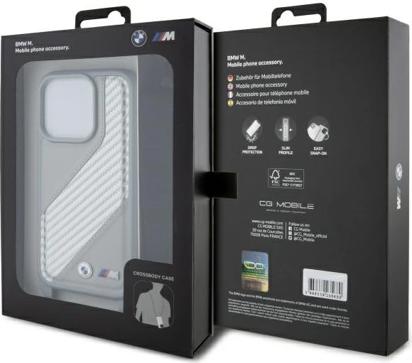 Mbështjellës BMW M Edition Carbon Stripe & Strap për iPhone 16 Pro Max, Gri