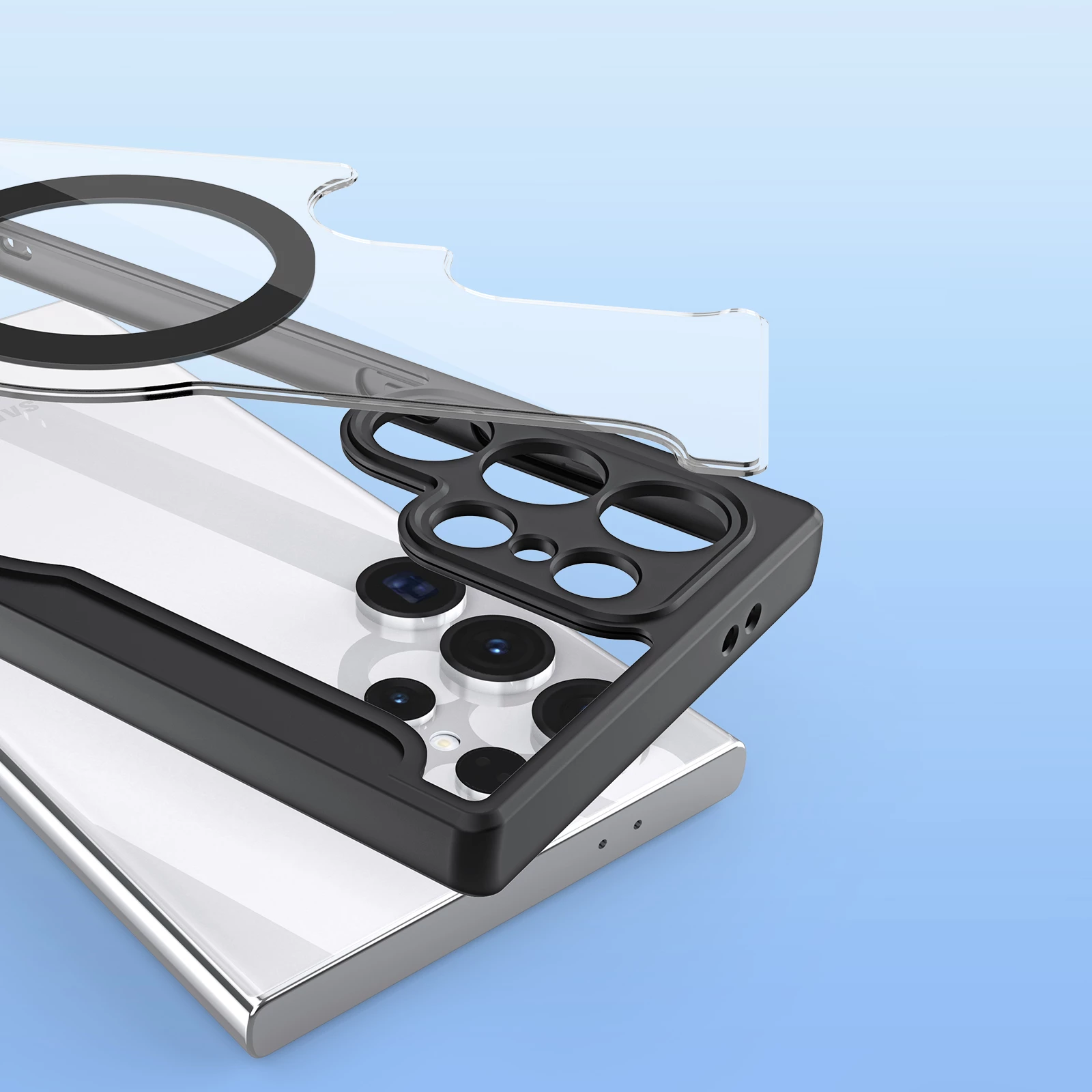 Mbështjellës Dux Ducis Skin X Pro për Samsung Galaxy S24 Ultra me unazë magnetike dhe kapak, e zezë