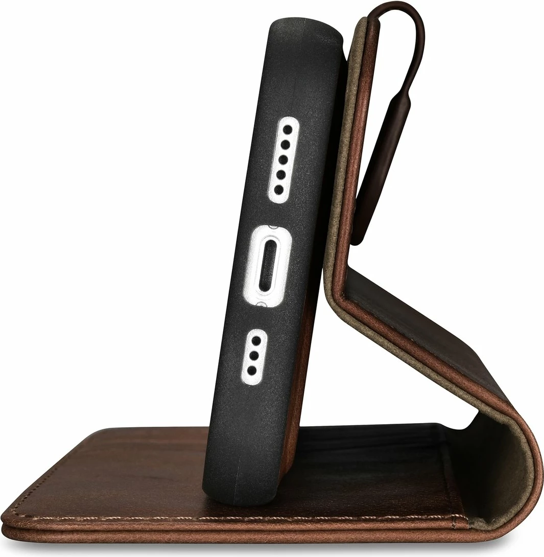 Mbështjellës iCarer Oil Wax Wallet 2in1 për iPhone 14 Pro, lëkurë natyrale, kafe