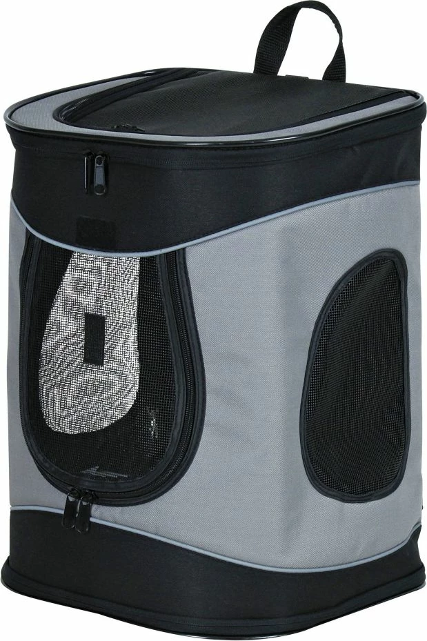 Çantë shpine për qen Trixie Timon 34×44×30 cm deri 12 kg, zezë/gri