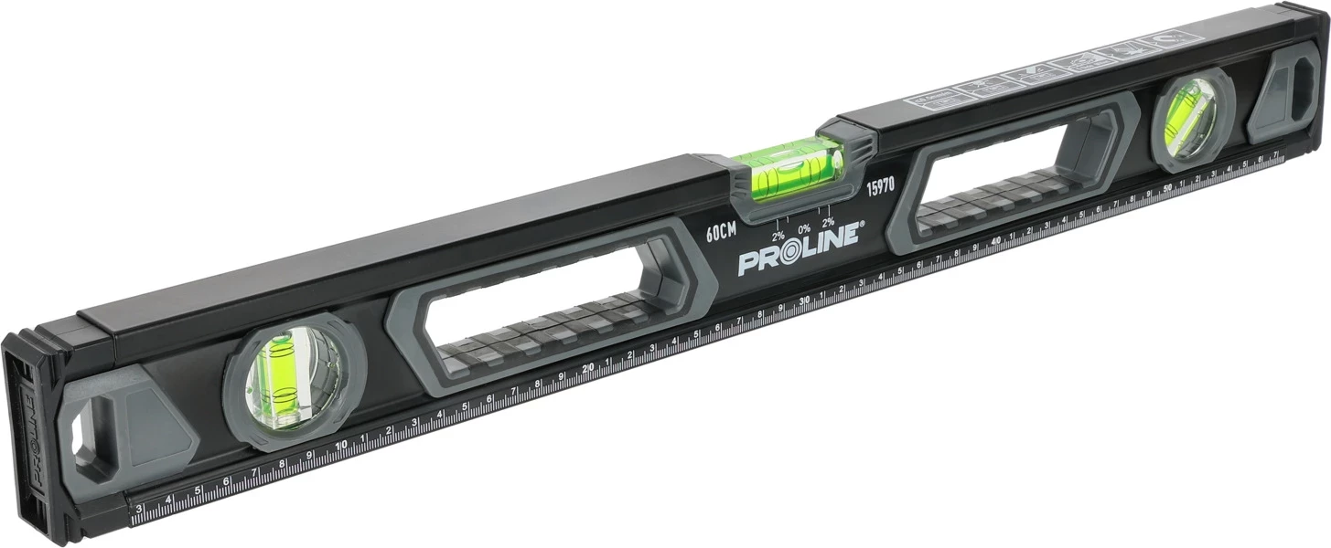 Libelë magnetike PROLINE 15971 80 cm, 3 fiola, me shkallë, e zezë