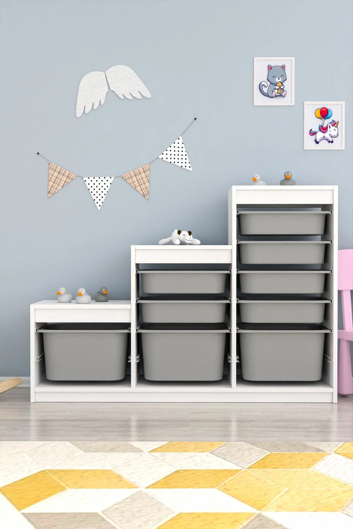 Dollap multifunksional Hanah Home, ngjyrë e bardhë dhe gri