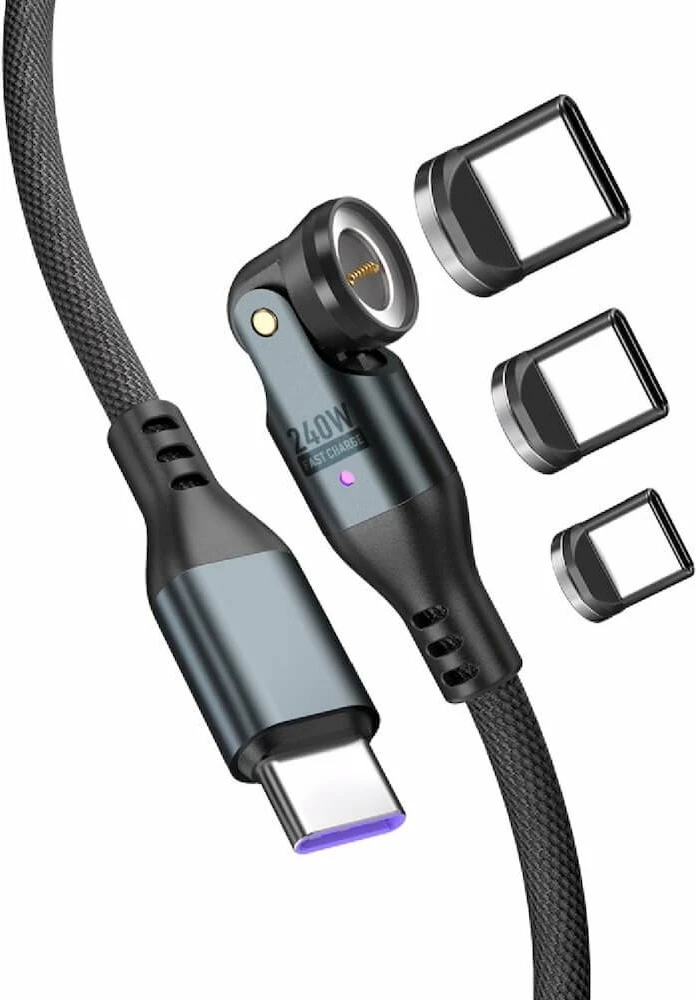 Kabllo USB‑C magnetike 540° 4smarts GravityCord 240W 1.8 m, e zezë, set
