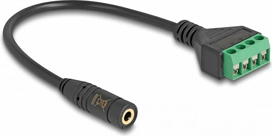 Kabllo adapter DeLOCK, Klinke 3.5mm 4-pin femër në terminal block, 20 cm, zi/gjelbër