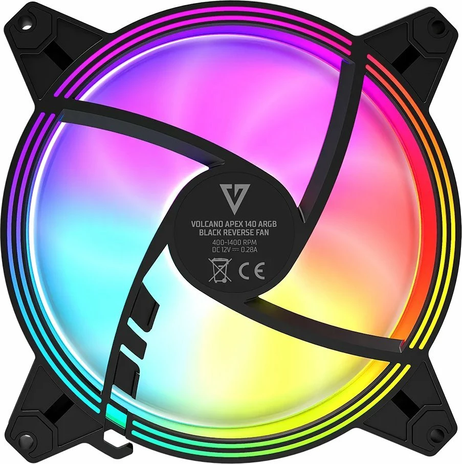 Ventilator kasë PC Modecom Volcano Apex 140 ARGB Reverse FAN-APEX-140R-ARGB-100 140 mm, 4-pin PWM, 1400 rpm, ARGB, i zi