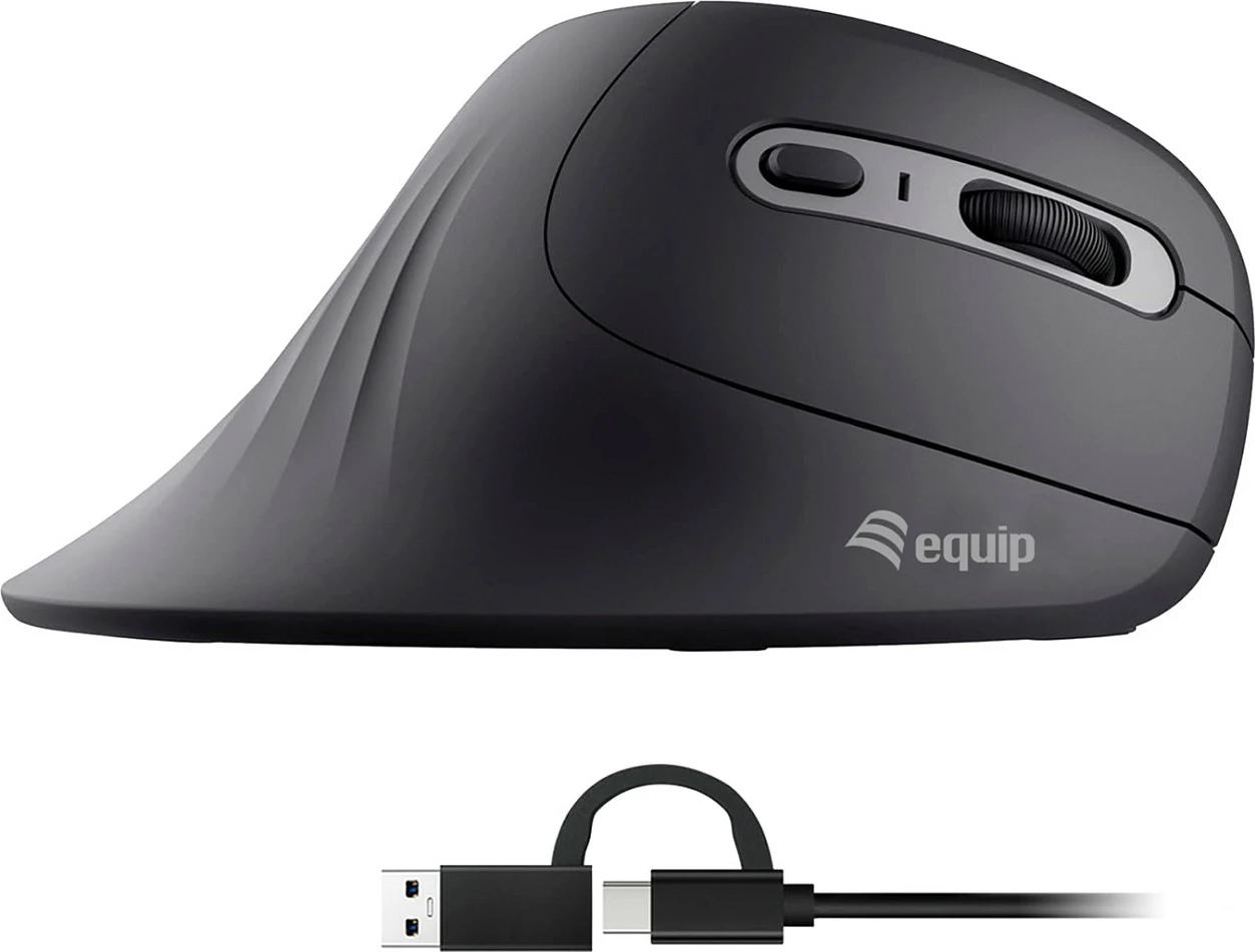 Maus ergonomik vertikal EQUIP, USB-A/USB-C, 7200 DPI, 6 butona, kabllo 1.8m, i zi