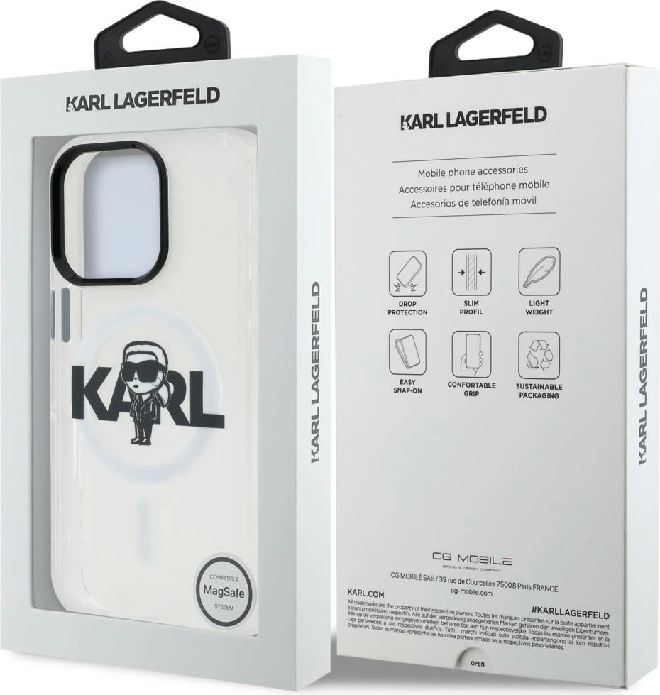 Mbështjellës Karl Lagerfeld IML Karl Sketch Logo MagSafe për iPhone 16 Pro, TPU/PC, transparent, në kuti