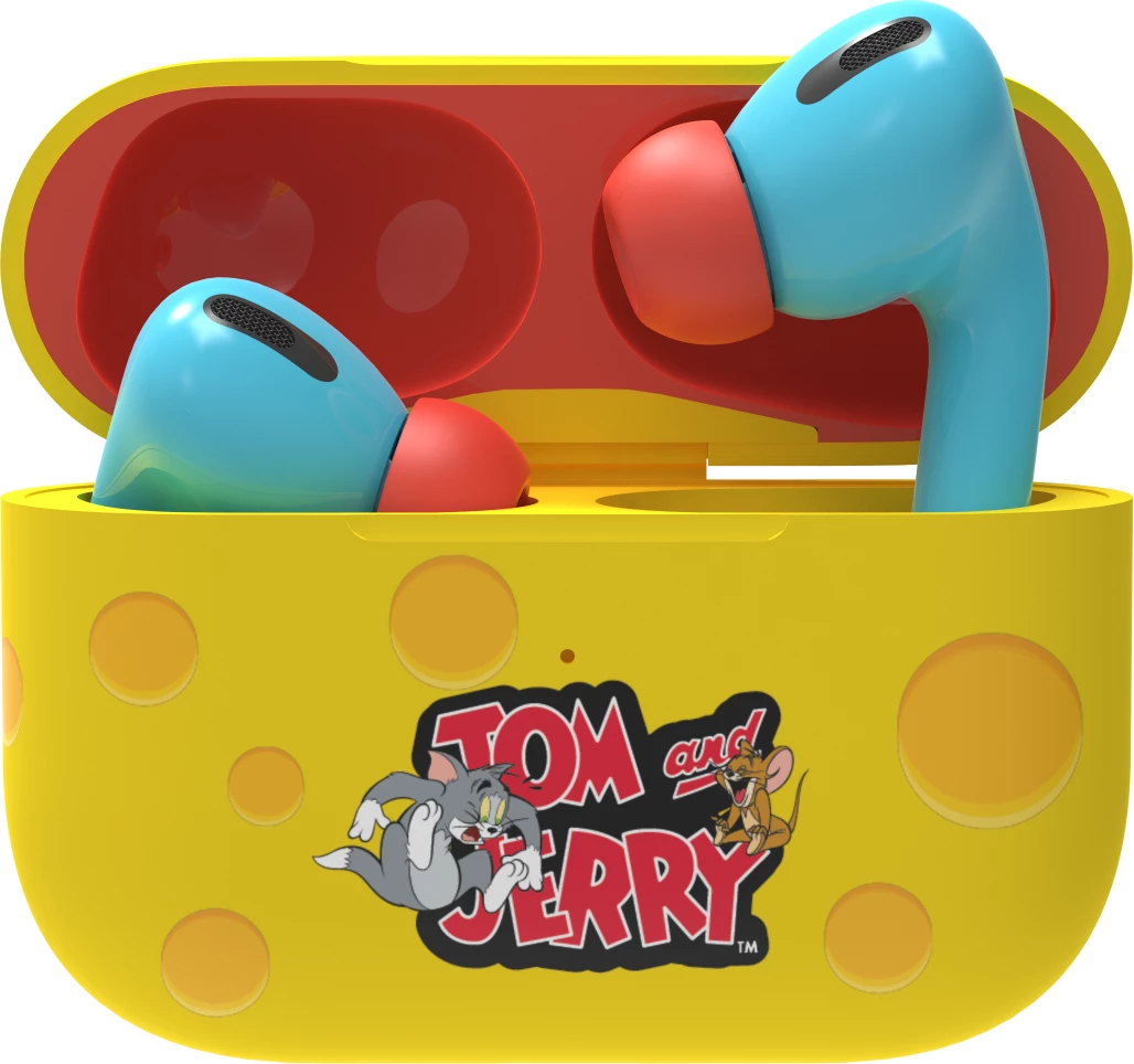 Kufje Moye Tom & Jerry True Wireless, Bluetooth 5.4, 13 mm, USB-C, 30 mAh + 250 mAh, verdhë/kalter (me kuti karikimi)