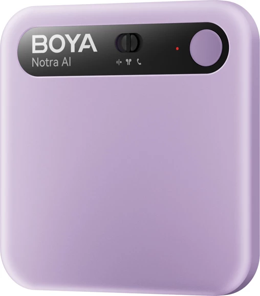 Regjistrues zëri BOYA Notra AI 64GB, transkriptim AI, Bluetooth/USB-C/Wi‑Fi, 24h, kompatibil me MagSafe, vjollcë, set me kabllo USB-C, adapter USB-A dhe unazë magnetike