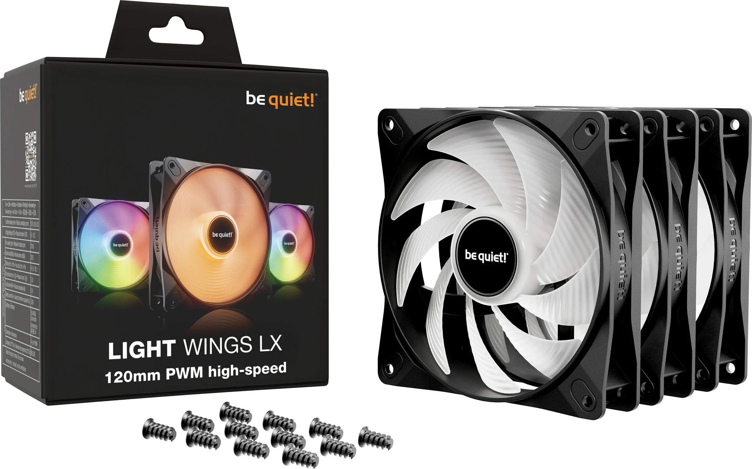 Ventilatorë Be Quiet! LIGHT WINGS LX PWM 120mm Triple-Pack, me LED, i zi