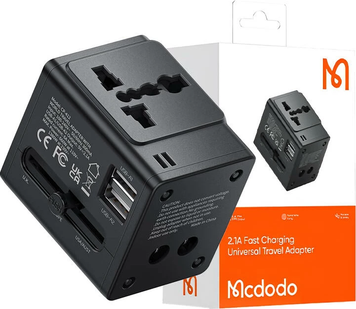 Adapter udhëtimi McDodo CP-4120, 2.1A Fast Charging, 2x USB-A, i zi