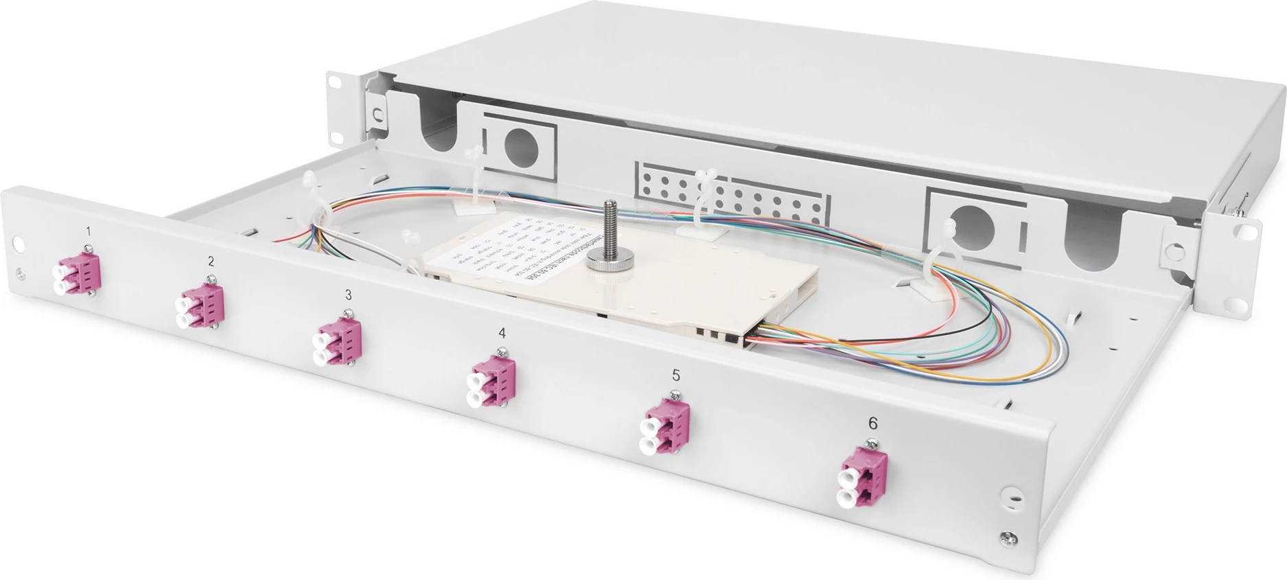 Panel menaxhimi kabllosh Digitus FO splice box 1U, LC, OM4, çelik, gri