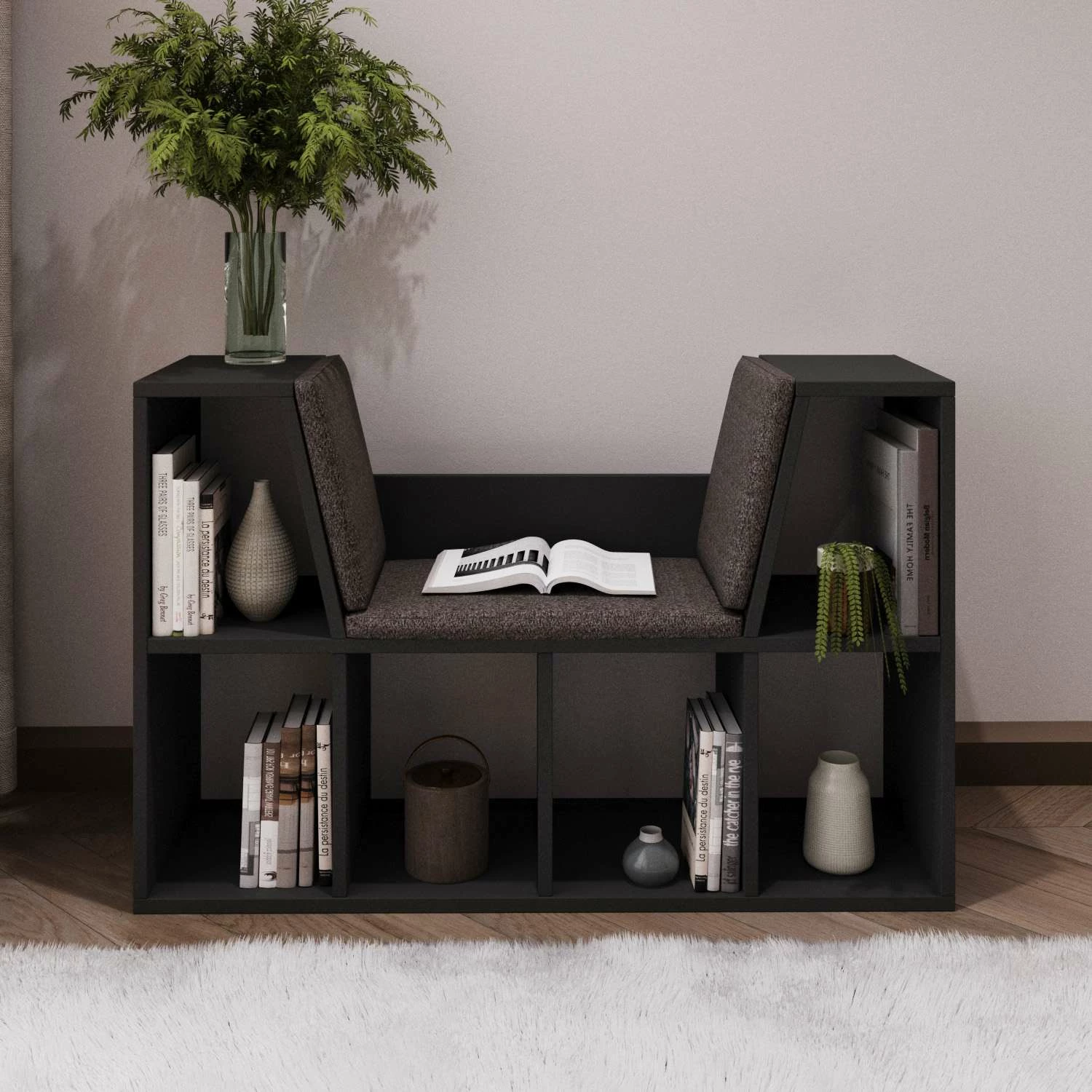 Raft librash me ulëse, ngjyrë antracit, Skye Decor, Livora