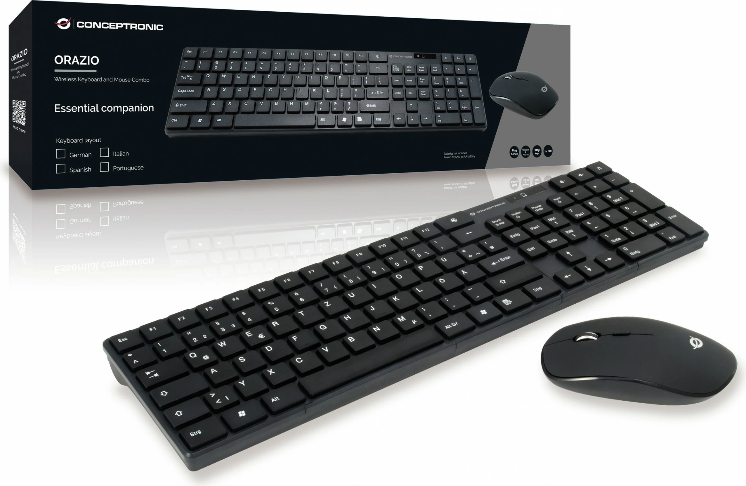 Tastierë wireless me maus Conceptronic, QWERTZ, 109 taste, nano receiver, e zezë