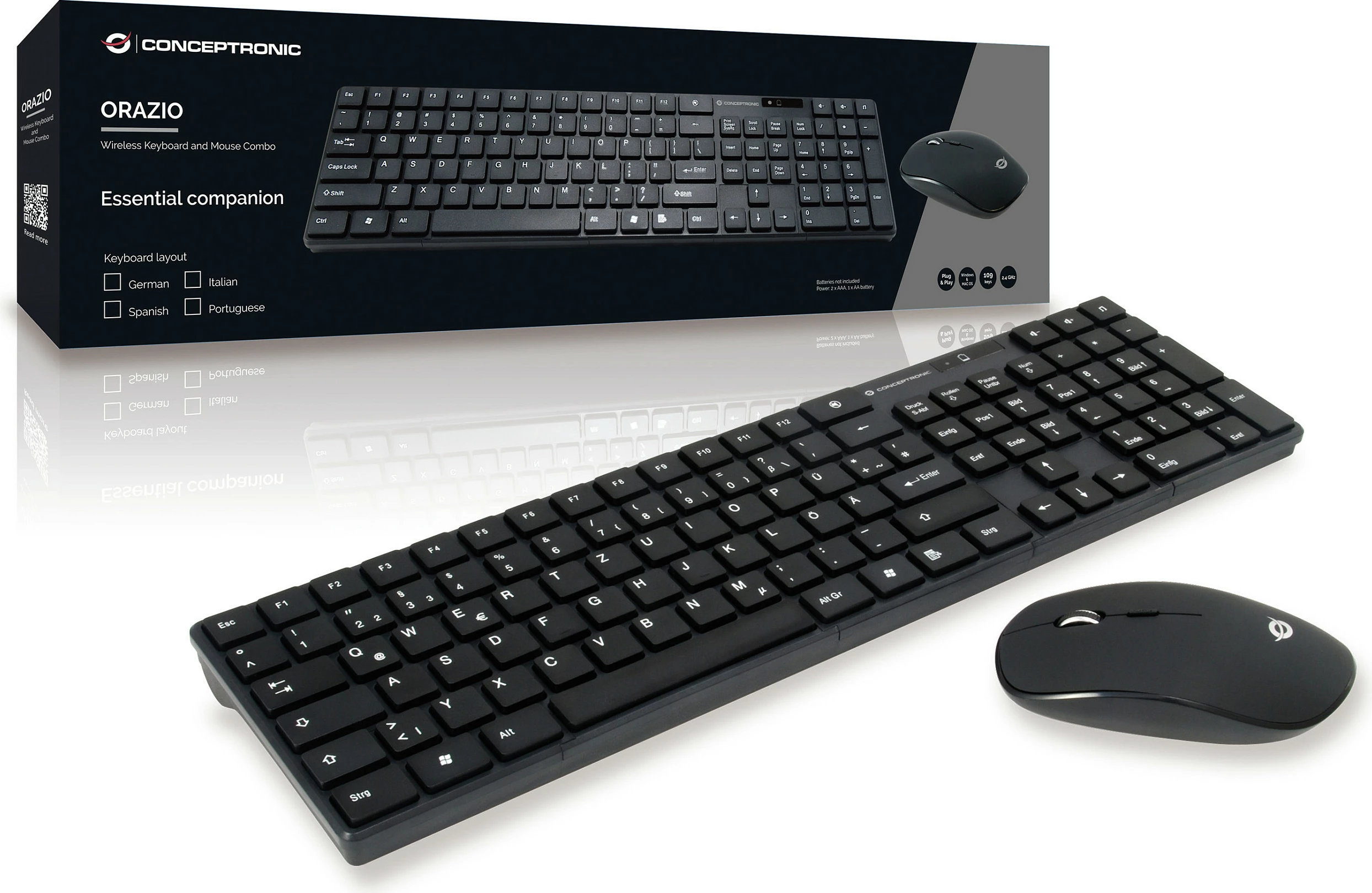 Tastierë wireless me maus Conceptronic, QWERTZ, 109 taste, nano receiver, e zezë