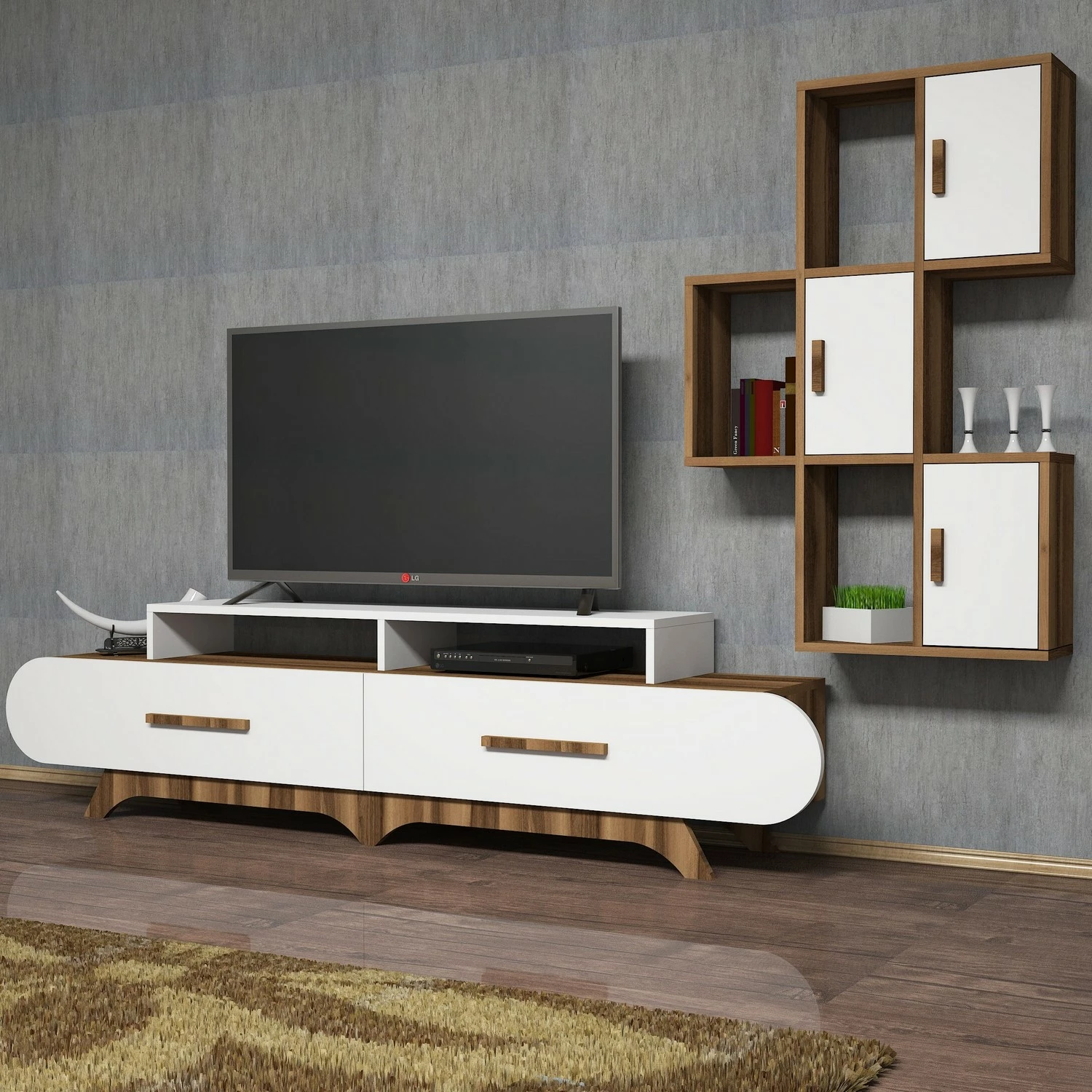 Komodë TV Hanah Home Flora S, ngjyrë arre dhe e bardhë