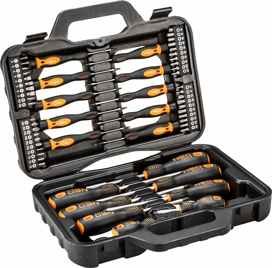 Set kaçavidash me bita Neo 04-211, 58 copë, me kuti, zi/portokalli