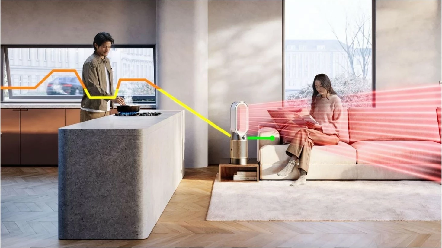 Purifikator ajri, ngrohës dhe ventilator Dyson Purifier Hot+Cool HP2 De-NOx, HEPA H13, gold