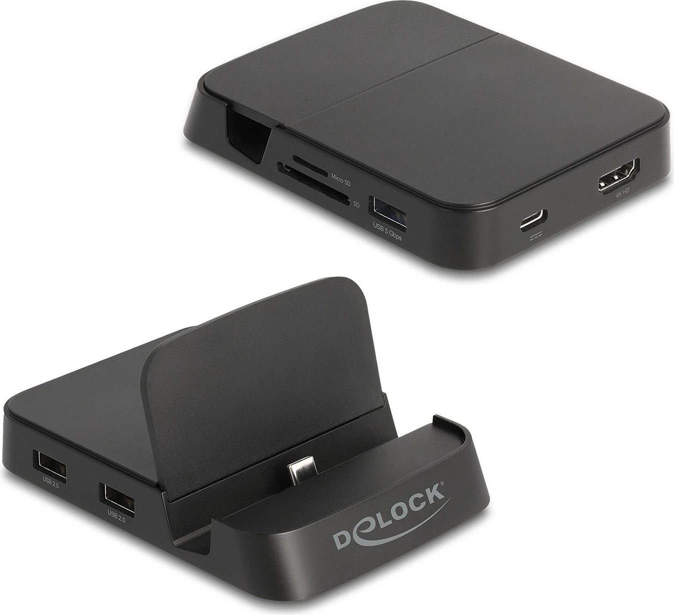 Docking station për Celular DeLOCK 4K USB-C, HDMI, USB Hub, SD/MicroSD, e zezë