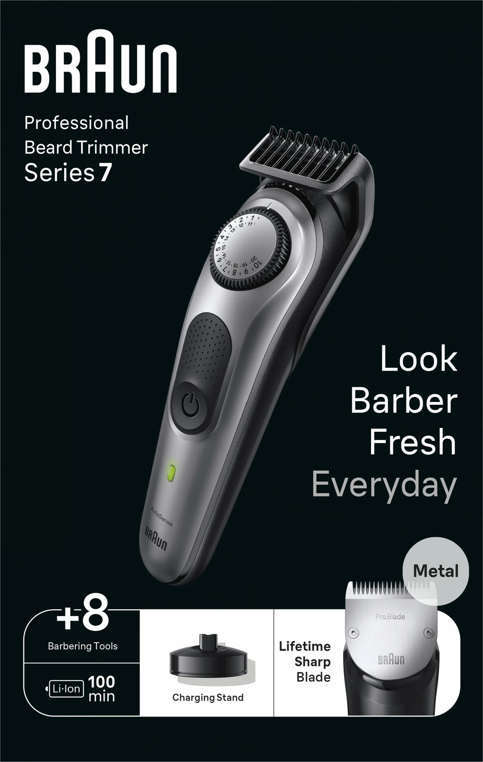 Makinë rroje Braun BeardTrimmer 7 BT7420, i larshëm, bateri, zi, hiri
