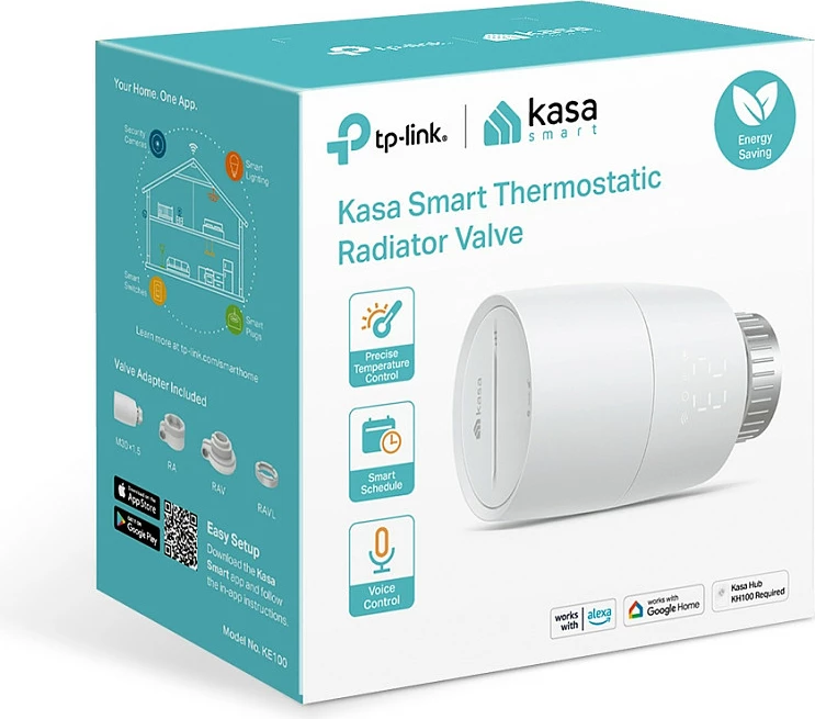 Valvul termostatike smart për radiator TP-Link Kasa, M30x1.5, 868 MHz, e bardhë