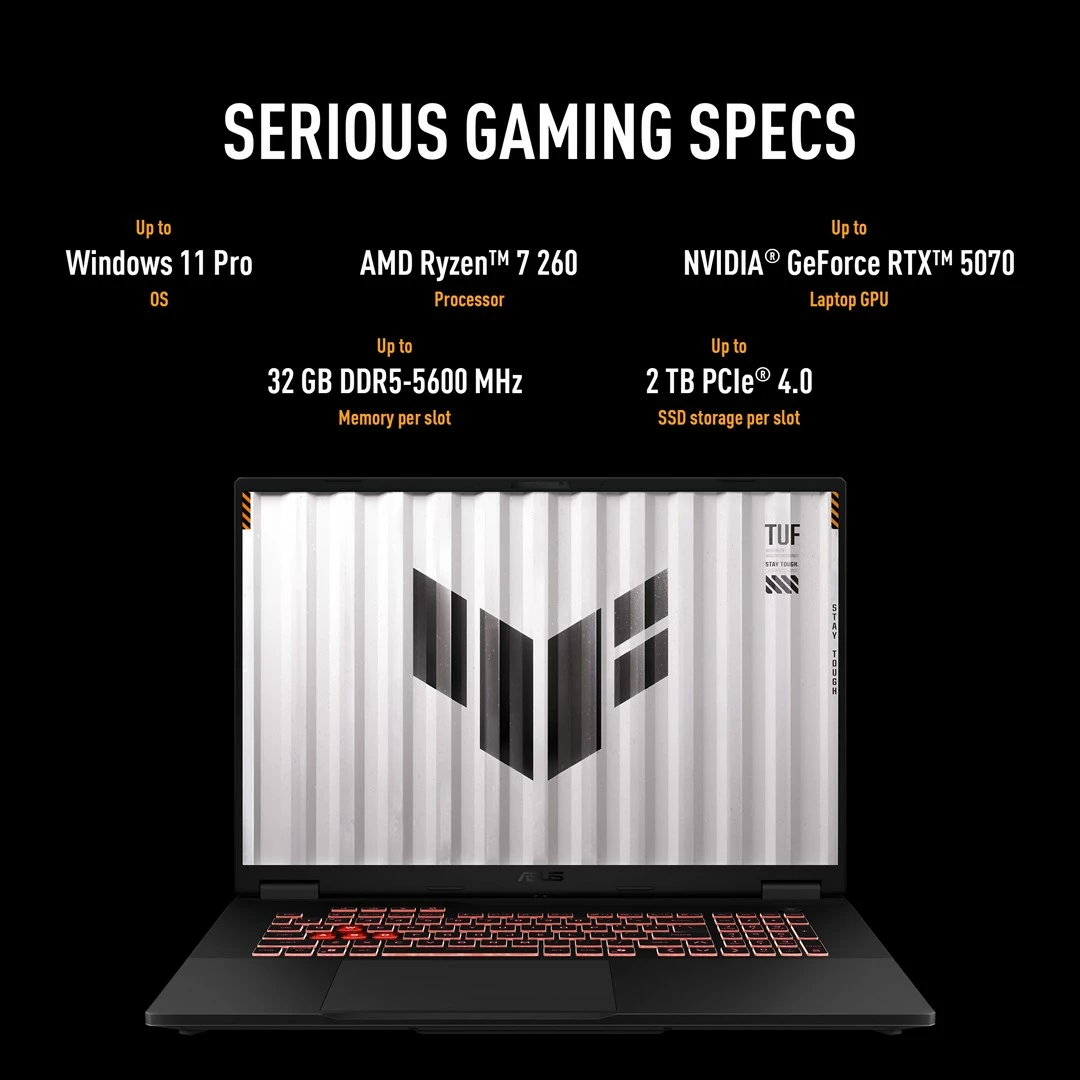 Laptop gaming ASUS TUF Gaming A18 FA808UM-S9058, 18", AMD Ryzen 7, 16 GB RAM, 512 GB SSD, NVIDIA RTX 5060, Gri