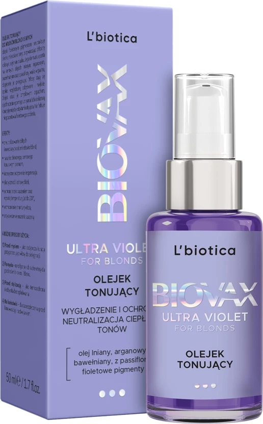 Vaj tonues për flokë për femra L'biotica Biovax Ultra Violet for Blonds, 50ml