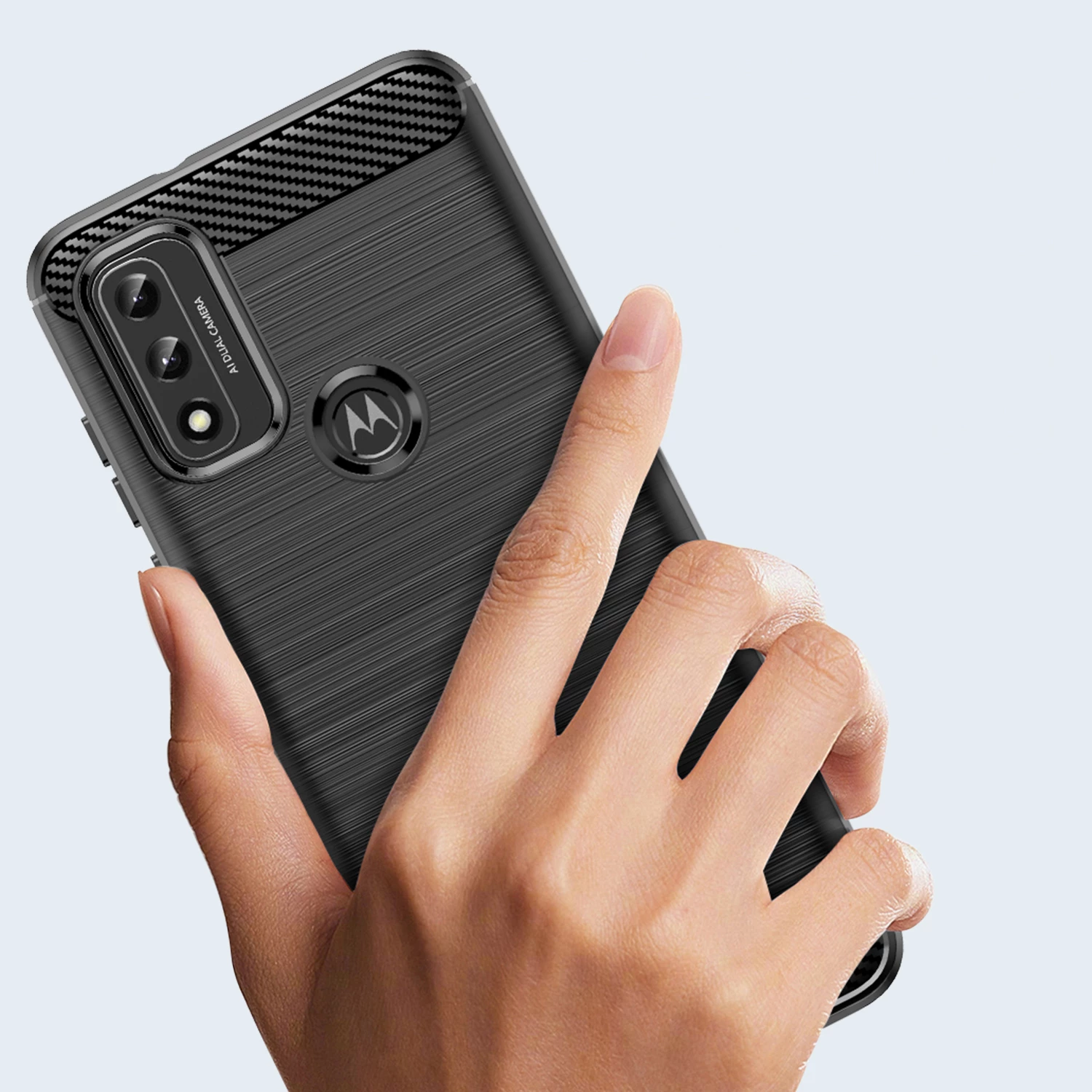 Mbështjellës Hurtel Carbon Case për Motorola Moto G Play 2022, i zi