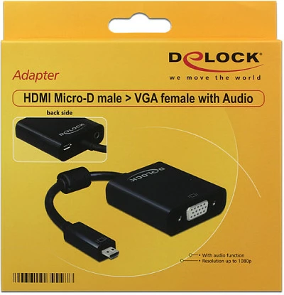 Adapter DeLOCK 65558 Micro HDMI në VGA me audio 3.5mm, 1080p, i zi