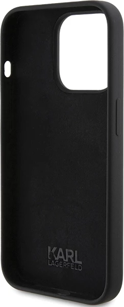 Mbështjellës Karl Lagerfeld Silicone Karl Script për iPhone 15 Pro, i zi