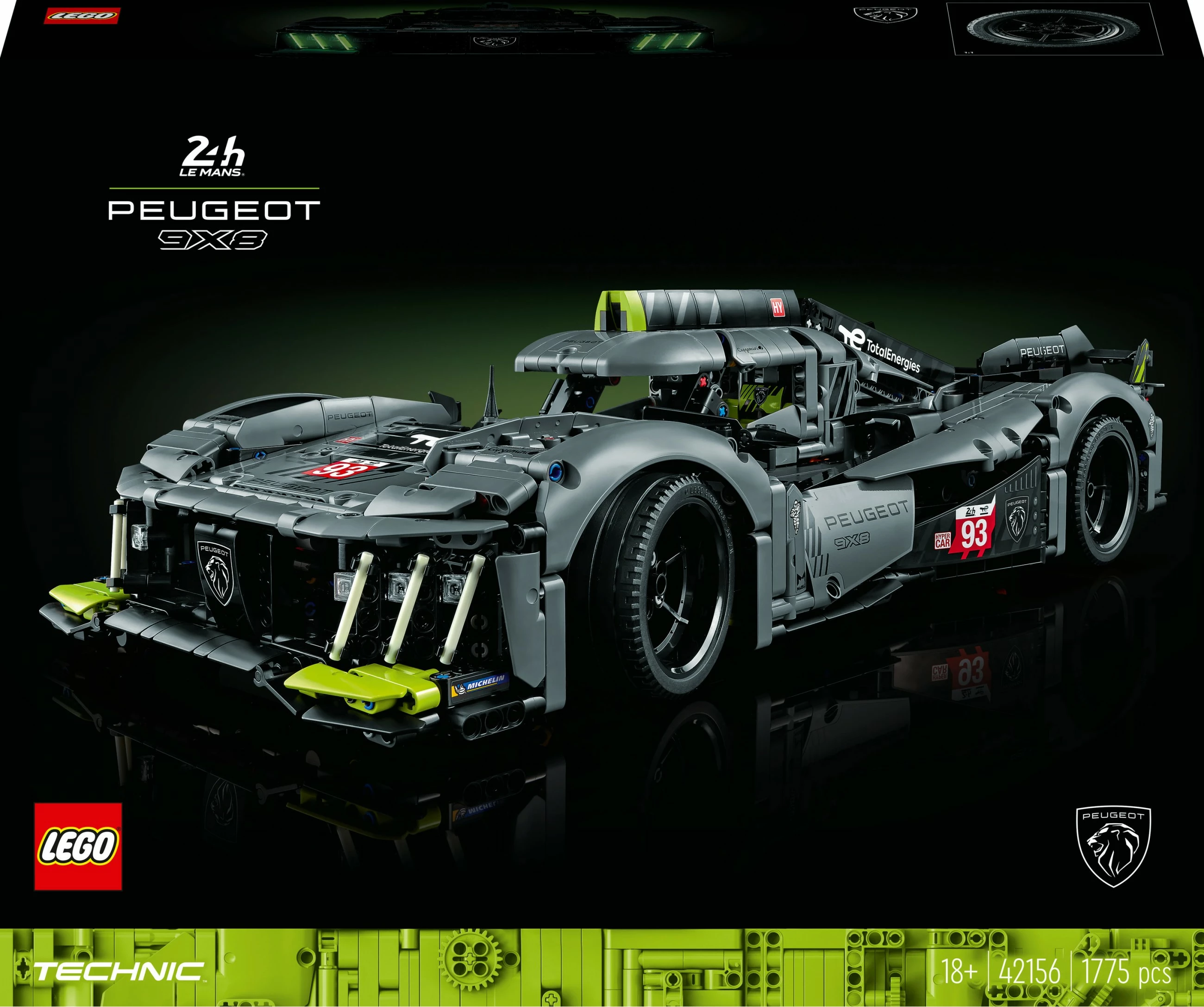 Set ndërtimi LEGO Technic PEUGEOT 9X8 24H Le Mans Hybrid Hypercar, 1775 pjesë, shumëngjyrësh