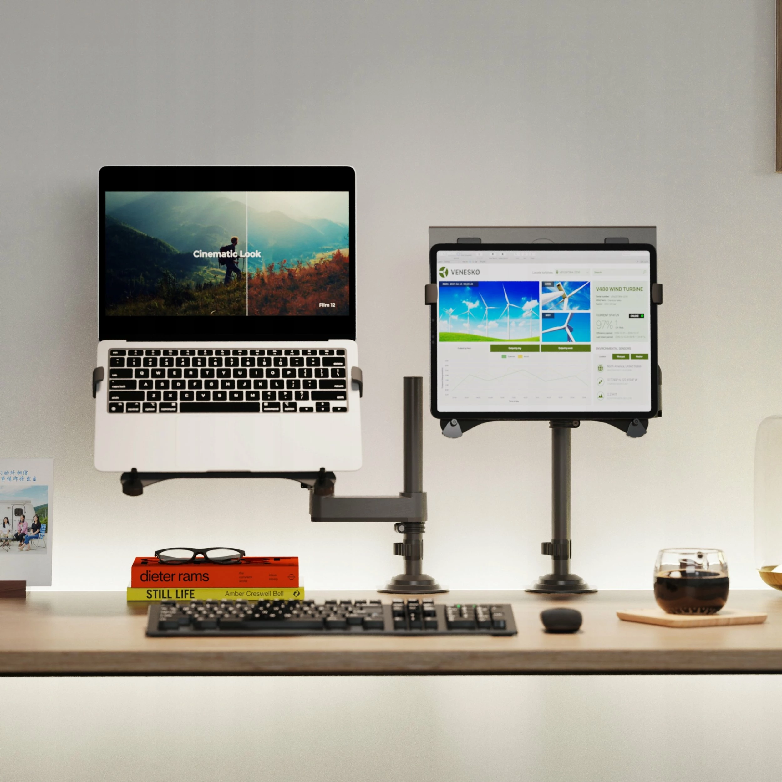 Mbajtëse tavoline ergonomike për laptop/monitor North Bayou H100-FP, rregullim 3D, gas spring, VESA 75x75/100x100, gri/zezë