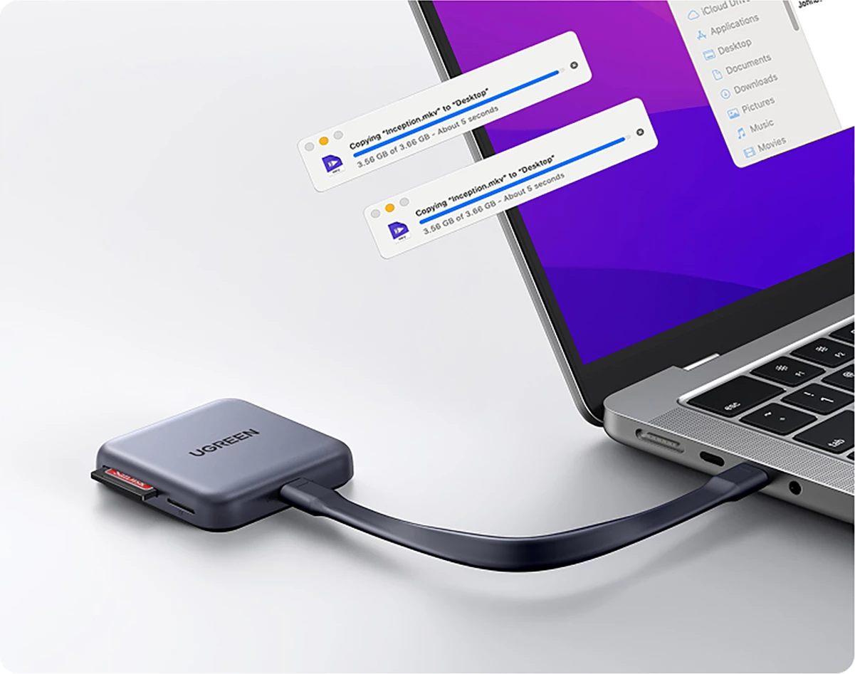 Lexues kartelash memorie Ugreen 65095 magnetik USB-C PD 100W SD/microSD, gri