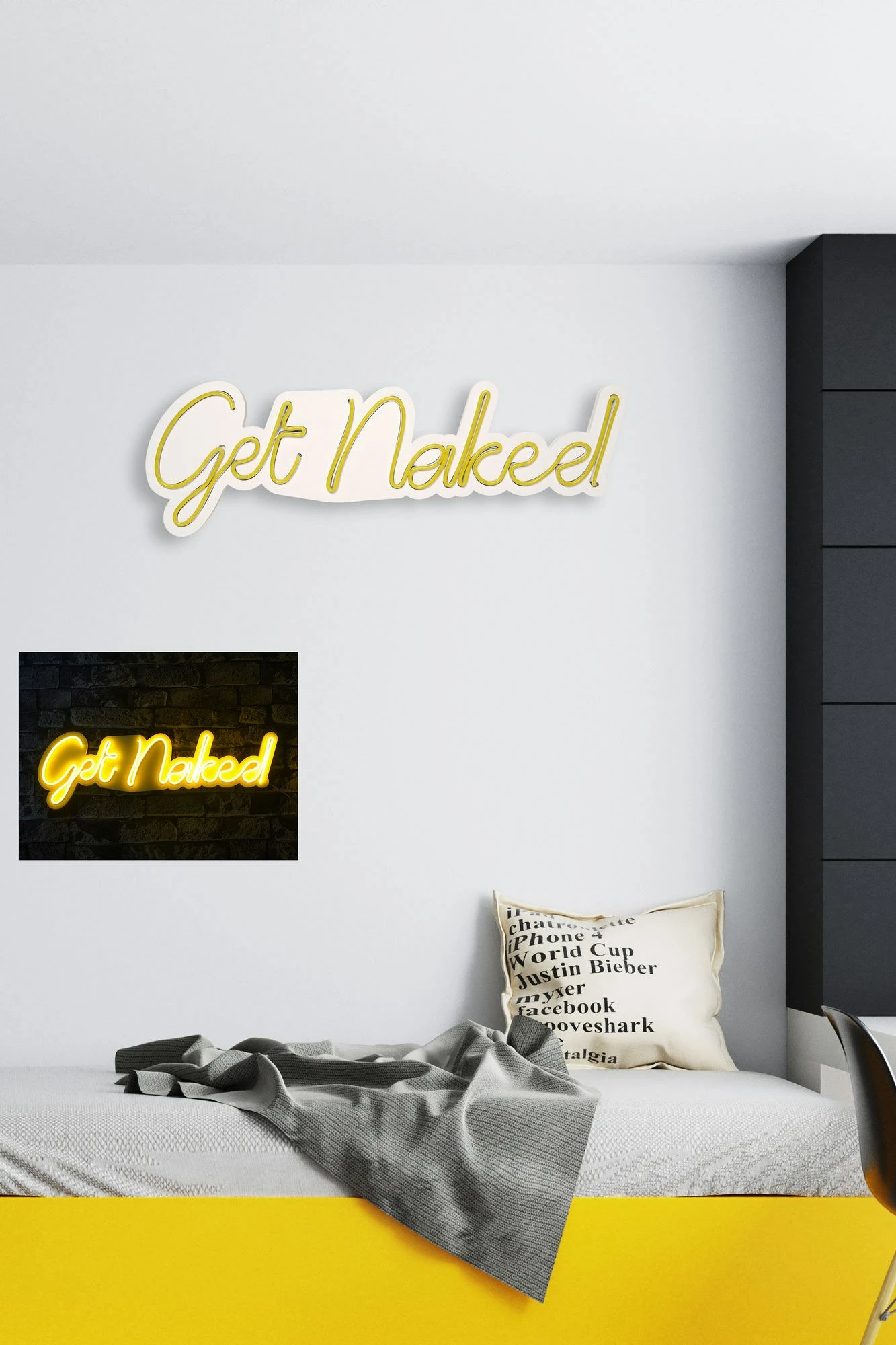 Dritë dekorative murale LED, plastikë, 'Get Naked', ngjyrë e verdhë