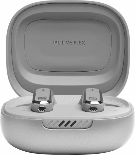 Kufje JBL Live Flex BT5.3, True Wireless, ANC, mikrofon, 40 orë, karikim pa kabllo, IP54, argjendta