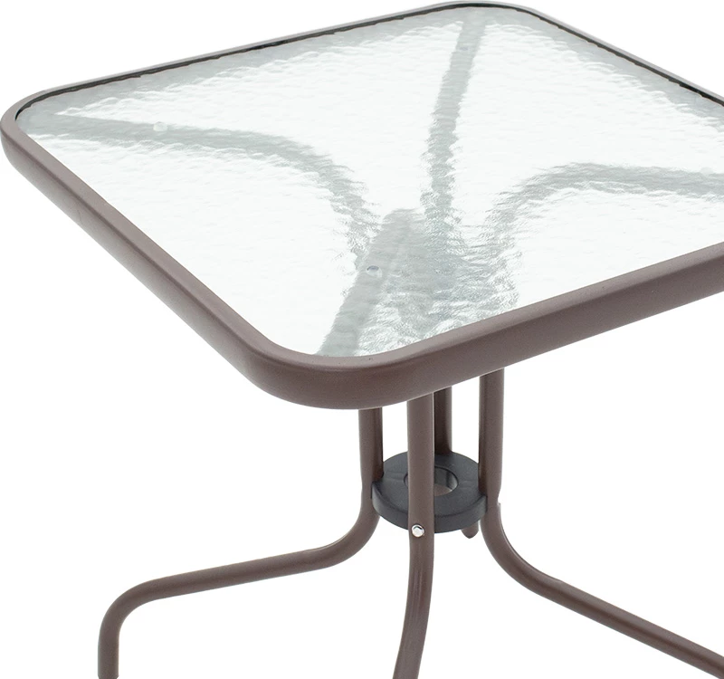 Tavolinë kafeje metalike me sipërfaqe qelqi, 60x60x70 cm