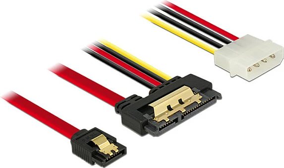Kabllo adapter SATA DeLOCK 85230, SATA III 0.3 m, SATA 7-pin + Molex në SATA 22-pin, e zezë