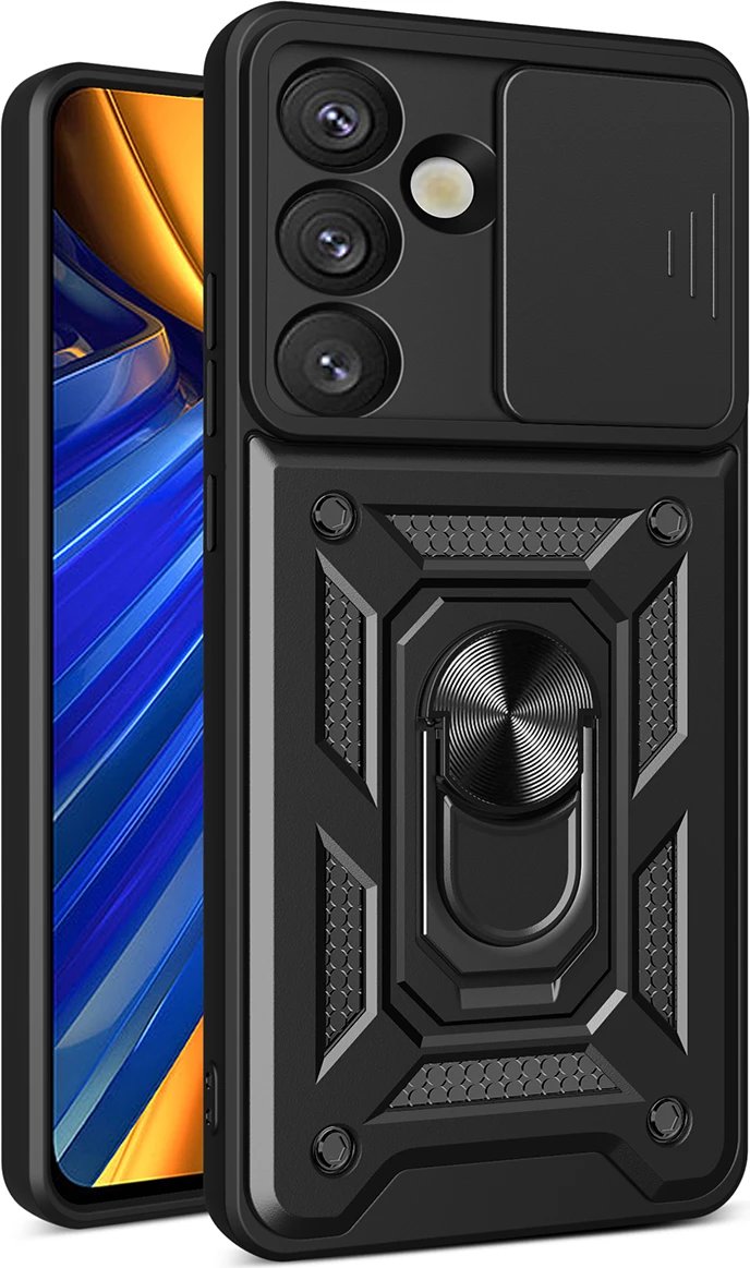 Mbështjellës Hurtel Hybrid Armor Camshield për OnePlus 13 5G, me kapak kamere dhe mbajtëse, i zi