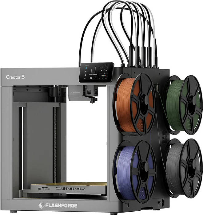Printer 3D Flashforge Creator 5, FDM, 4 koka printimi, Wi‑Fi, ekran me prekje, gri