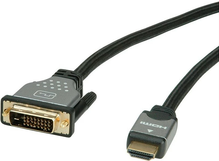 Kabllo ROLINE 11.04.5876 HDMI në DVI-D, 1.5 m, 4K, e zezë/argjendtë