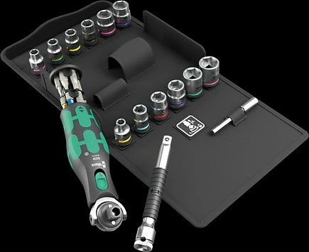 Set veglash Wera 8009 Zyklop Pocket 4, 1/4", me kasë, e zezë/e gjelbër