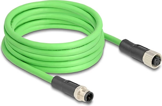 Kabllo industriale Ethernet DeLOCK M12 D-coded 4-pin mashkull-në-femër, 5 m, PUR (TPU), e gjelbër